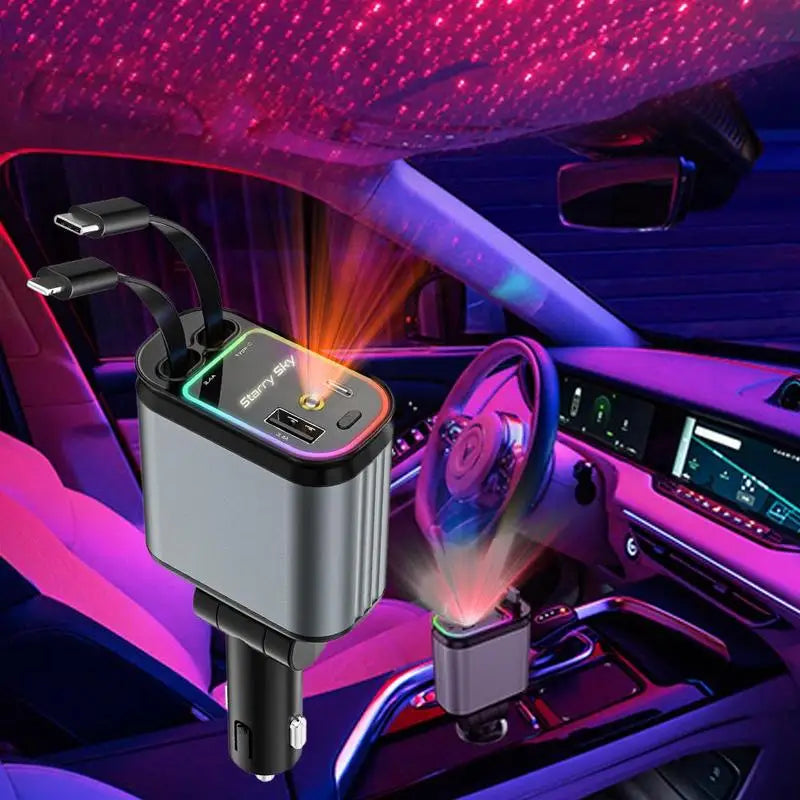 NebuloCharge – Starry Sky Car Charger with Retractable Cables & Dual Ports